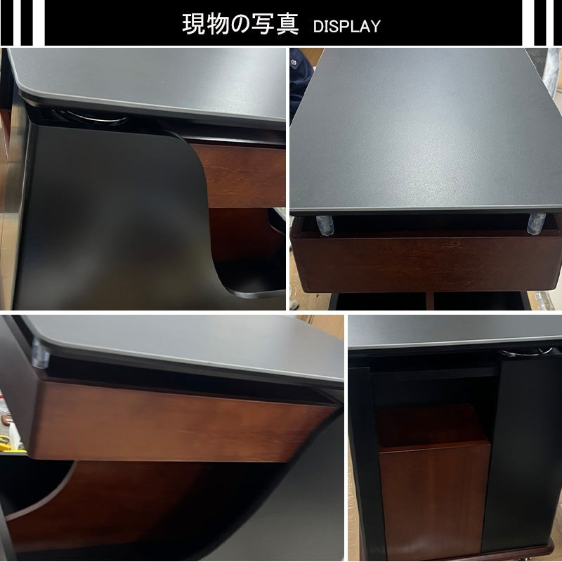 テーブル・ローテーブル・サイドテーブル・センターテーブル・昇降テーブル・多機能テーブル・ウォルナットカラー/ホワイト/ブラック・幅75cm・高さ56~71cm・多機能デザイン・無垢材・収納ワゴン・キャスター付き・在宅ワーク・コンパクト家具