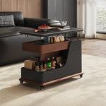 テーブル・ローテーブル・サイドテーブル・センターテーブル・昇降テーブル・多機能テーブル・ウォルナットカラー/ホワイト/ブラック・幅75cm・高さ56~71cm・多機能デザイン・無垢材・収納ワゴン・キャスター付き・在宅ワーク・コンパクト家具