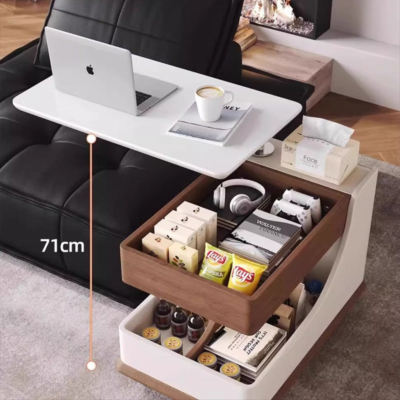 Casaconer | テーブル・ローテーブル・サイドテーブル・センターテーブル・昇降テーブル・多機能テーブル・ウォルナットカラー/ホワイト/ブラック・幅75cm・高さ56~71cm・多機能デザイン・無垢材・収納ワゴン・キャスター付き・在宅ワーク・コンパクト家具