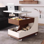 テーブル・ローテーブル・サイドテーブル・センターテーブル・昇降テーブル・多機能テーブル・ウォルナットカラー/ホワイト/ブラック・幅75cm・高さ56~71cm・多機能デザイン・無垢材・収納ワゴン・キャスター付き・在宅ワーク・コンパクト家具