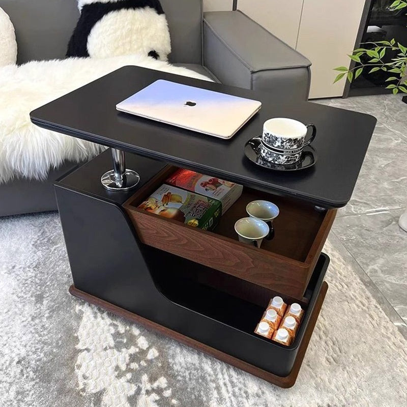 テーブル・ローテーブル・サイドテーブル・センターテーブル・昇降テーブル・多機能テーブル・ウォルナットカラー/ホワイト/ブラック・幅75cm・高さ56~71cm・多機能デザイン・無垢材・収納ワゴン・キャスター付き・在宅ワーク・コンパクト家具