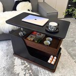 テーブル・ローテーブル・サイドテーブル・センターテーブル・昇降テーブル・多機能テーブル・ウォルナットカラー/ホワイト/ブラック・幅75cm・高さ56~71cm・多機能デザイン・無垢材・収納ワゴン・キャスター付き・在宅ワーク・コンパクト家具