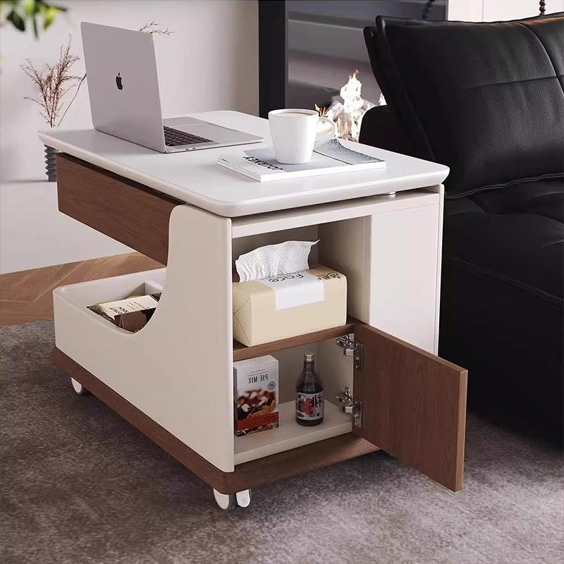 Casaconer | テーブル・ローテーブル・サイドテーブル・センターテーブル・昇降テーブル・多機能テーブル・ウォルナットカラー/ホワイト/ブラック・幅75cm・高さ56~71cm・多機能デザイン・無垢材・収納ワゴン・キャスター付き・在宅ワーク・コンパクト家具