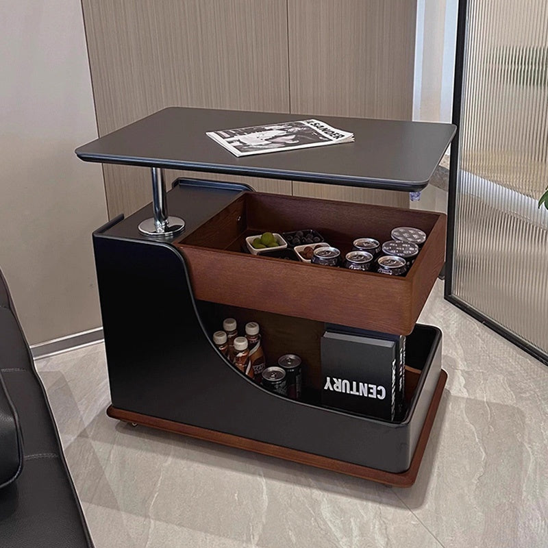 テーブル・ローテーブル・サイドテーブル・センターテーブル・昇降テーブル・多機能テーブル・ウォルナットカラー/ホワイト/ブラック・幅75cm・高さ56~71cm・多機能デザイン・無垢材・収納ワゴン・キャスター付き・在宅ワーク・コンパクト家具