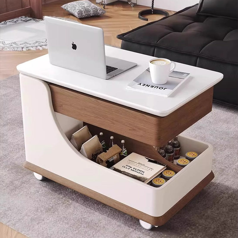 Casaconer | テーブル・ローテーブル・サイドテーブル・センターテーブル・昇降テーブル・多機能テーブル・ウォルナットカラー/ホワイト/ブラック・幅75cm・高さ56~71cm・多機能デザイン・無垢材・収納ワゴン・キャスター付き・在宅ワーク・コンパクト家具