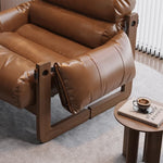 Casaconer | ソファ・一人掛け・おしゃれ・レトロデザイン・合皮レザー・クッション付き・幅84cm・奥行70cm・高さ82cm・ブラック/胡桃色・綿入り・ゆったりチェア・木製フレーム・北欧風・モダン・インテリア