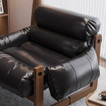 Casaconer | ソファ・一人掛け・おしゃれ・レトロデザイン・合皮レザー・クッション付き・幅84cm・奥行70cm・高さ82cm・ブラック/胡桃色・綿入り・ゆったりチェア・木製フレーム・北欧風・モダン・インテリア