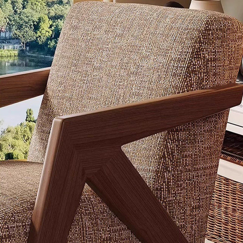 Casaconer | 一人掛けソファ・北欧風・パーソナルチェア・ファブリック・木製フレーム・幅63cm・奥行83cm・高さ77cm・アームチェア・おしゃれ・モダンデザイン・ブラック/ウォルナットカラー・麻布張り・スポンジクッション付き