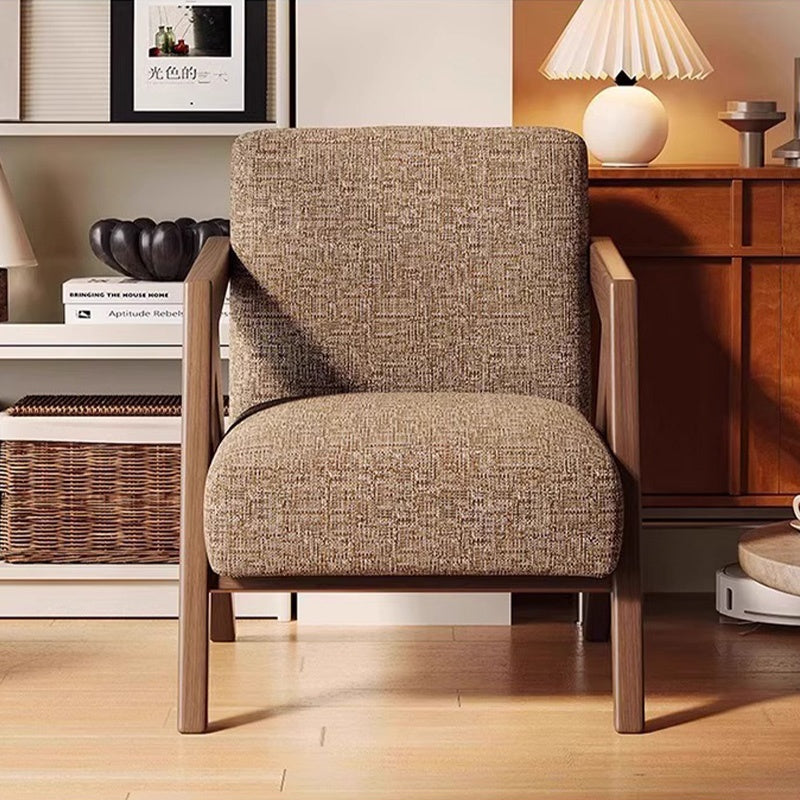 Casaconer | 一人掛けソファ・北欧風・パーソナルチェア・ファブリック・木製フレーム・幅63cm・奥行83cm・高さ77cm・アームチェア・おしゃれ・モダンデザイン・ブラック/ウォルナットカラー・麻布張り・スポンジクッション付き