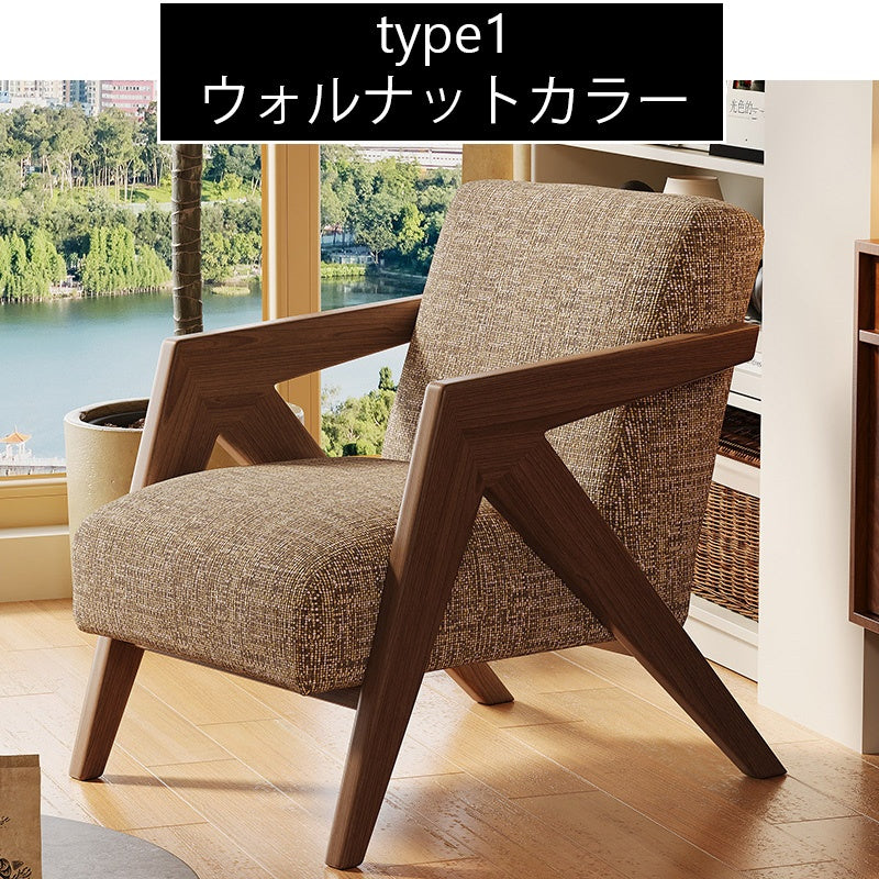 Casaconer | 一人掛けソファ・北欧風・パーソナルチェア・ファブリック・木製フレーム・幅63cm・奥行83cm・高さ77cm・アームチェア・おしゃれ・モダンデザイン・ブラック/ウォルナットカラー・麻布張り・スポンジクッション付き