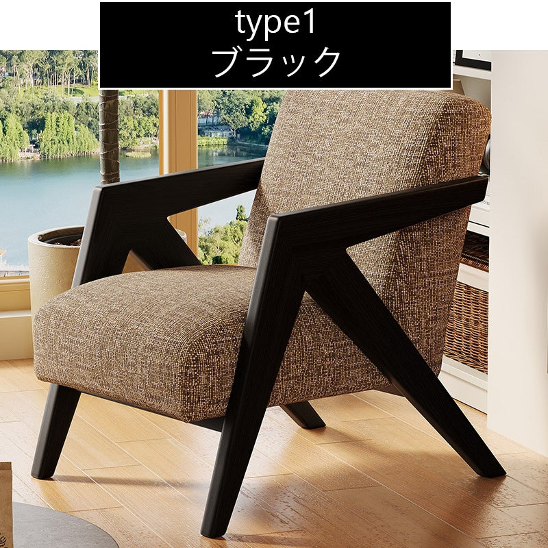 Casaconer | 一人掛けソファ・北欧風・パーソナルチェア・ファブリック・木製フレーム・幅63cm・奥行83cm・高さ77cm・アームチェア・おしゃれ・モダンデザイン・ブラック/ウォルナットカラー・麻布張り・スポンジクッション付き