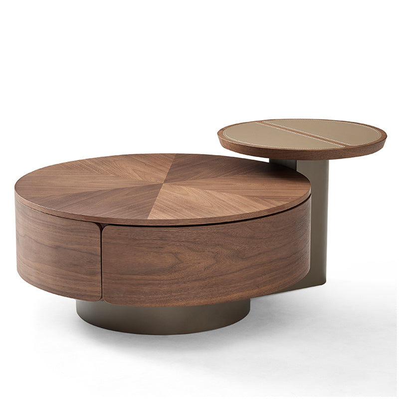 Casaconer | センターテーブル・丸型・収納付き・サイドテーブル一体型・幅80cm・木目デザイン