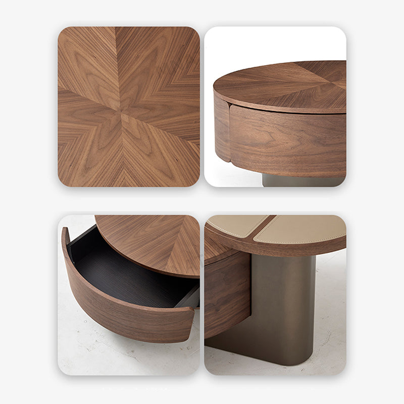 Casaconer | センターテーブル・丸型・収納付き・サイドテーブル一体型・幅80cm・木目デザイン