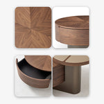 Casaconer | センターテーブル・丸型・収納付き・サイドテーブル一体型・幅80cm・木目デザイン