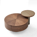 Casaconer | センターテーブル・丸型・収納付き・サイドテーブル一体型・幅80cm・木目デザイン