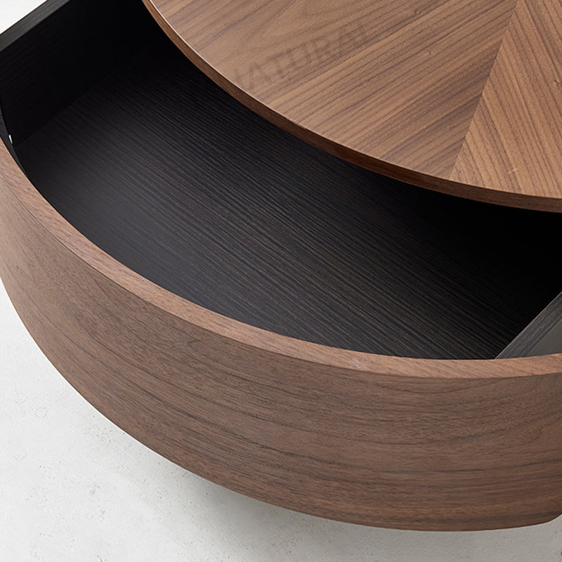 Casaconer | センターテーブル・丸型・収納付き・サイドテーブル一体型・幅80cm・木目デザイン