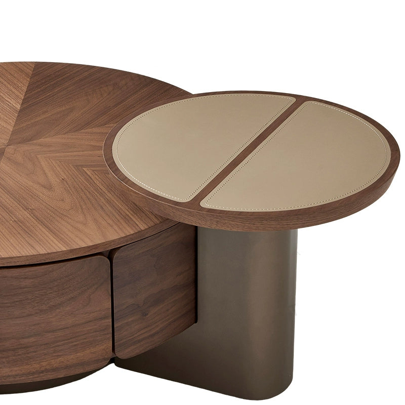 Casaconer | センターテーブル・丸型・収納付き・サイドテーブル一体型・幅80cm・木目デザイン