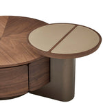 Casaconer | センターテーブル・丸型・収納付き・サイドテーブル一体型・幅80cm・木目デザイン