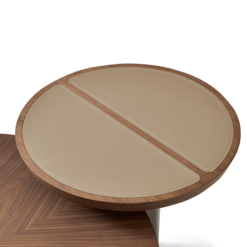 Casaconer | センターテーブル・丸型・収納付き・サイドテーブル一体型・幅80cm・木目デザイン