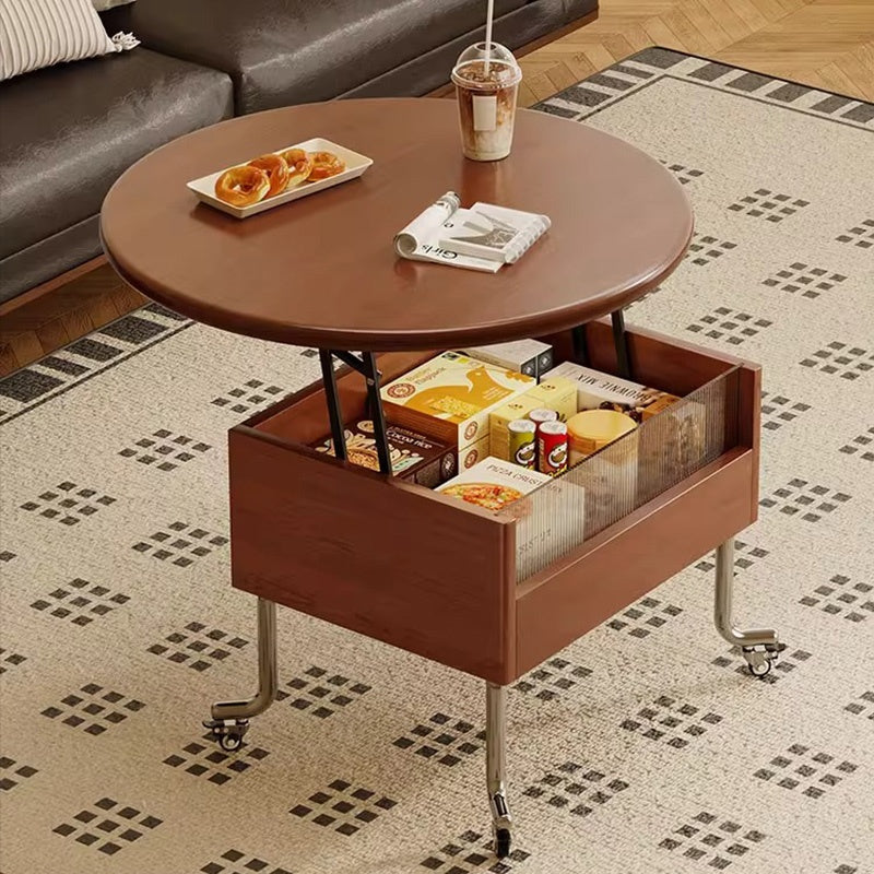 Casaconer | テーブル・ローテーブル・サイドテーブル・センターテーブル・昇降テーブル・多機能テーブル・ウォルナットカラー/ホワイト/ブラック・直径70cm・高さ45~60cm・多機能デザイン・無垢材・収納ワゴン・キャスター付き・在宅ワーク・コンパクト家具