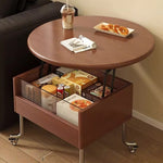 Casaconer | テーブル・ローテーブル・サイドテーブル・センターテーブル・昇降テーブル・多機能テーブル・ウォルナットカラー/ホワイト/ブラック・直径70cm・高さ45~60cm・多機能デザイン・無垢材・収納ワゴン・キャスター付き・在宅ワーク・コンパクト家具