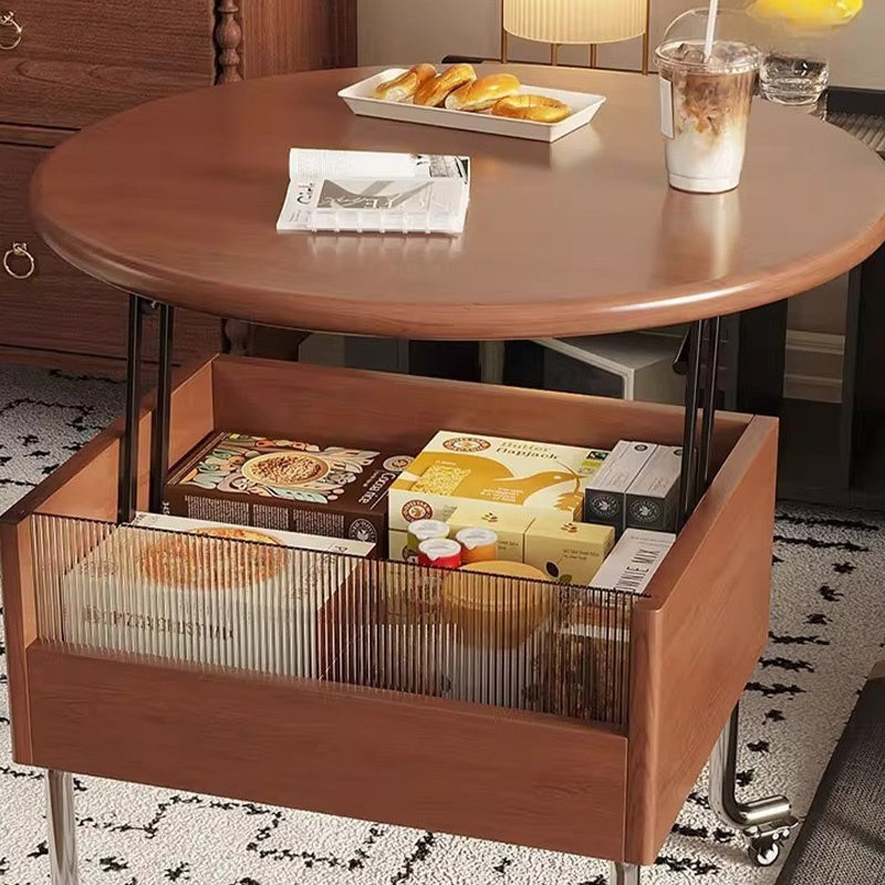 Casaconer | テーブル・ローテーブル・サイドテーブル・センターテーブル・昇降テーブル・多機能テーブル・ウォルナットカラー/ホワイト/ブラック・直径70cm・高さ45~60cm・多機能デザイン・無垢材・収納ワゴン・キャスター付き・在宅ワーク・コンパクト家具