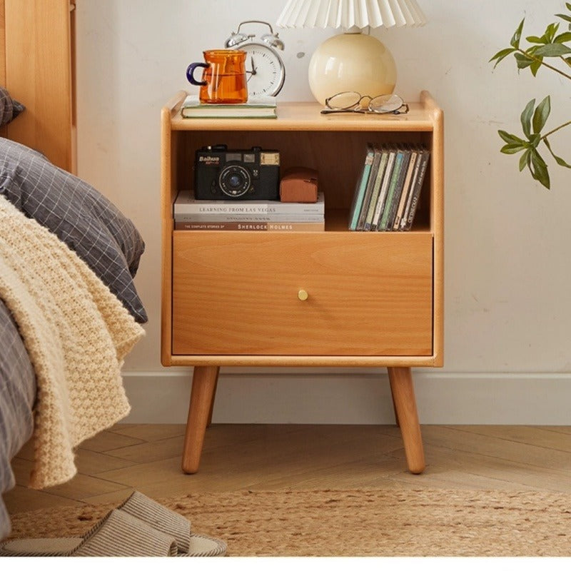 Casaconer | ほぼ完成品・脚の取り付けが必要・ナイトテーブル・サイドテーブル・ベッドサイドチェスト・ベッドサイド・木製・収納・おしゃれ・コンセント・引き出し・シンプル・モダン・ナチュラル・寝室収納・読書・スリム・コンパクト・ダークブラウン・ナチュラル