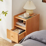 Casaconer | ほぼ完成品・脚の取り付けが必要・ナイトテーブル・サイドテーブル・ベッドサイドチェスト・ベッドサイド・木製・収納・おしゃれ・コンセント・引き出し・シンプル・モダン・ナチュラル・寝室収納・読書・スリム・コンパクト・ダークブラウン・ナチュラル