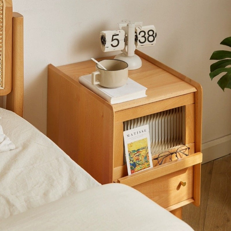 Casaconer | ほぼ完成品・脚の取り付けが必要・ナイトテーブル・サイドテーブル・ベッドサイドチェスト・ベッドサイド・木製・収納・おしゃれ・コンセント・引き出し・シンプル・モダン・ナチュラル・寝室収納・読書・スリム・コンパクト・ダークブラウン・ナチュラル