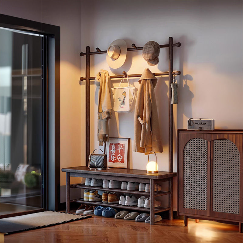 Casaconer | ハンガーラック・幅100cm・おしゃれ・木製・パイプハンガー・木製ハンガーラック・洋服掛け・コートハンガー・ハンガーパイプ・衣類収納・玄関収納・子供・大人・家庭用・北欧・・コンパクト・シンプル・棚付き・ブラウン・ナチュラル・人気・新生活