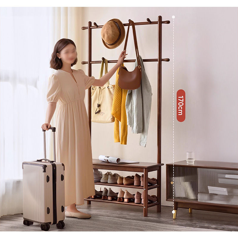 Casaconer | ハンガーラック・幅100cm・おしゃれ・木製・パイプハンガー・木製ハンガーラック・洋服掛け・コートハンガー・ハンガーパイプ・衣類収納・玄関収納・子供・大人・家庭用・北欧・・コンパクト・シンプル・棚付き・ブラウン・ナチュラル・人気・新生活