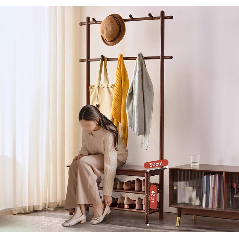Casaconer | ハンガーラック・幅100cm・おしゃれ・木製・パイプハンガー・木製ハンガーラック・洋服掛け・コートハンガー・ハンガーパイプ・衣類収納・玄関収納・子供・大人・家庭用・北欧・・コンパクト・シンプル・棚付き・ブラウン・ナチュラル・人気・新生活