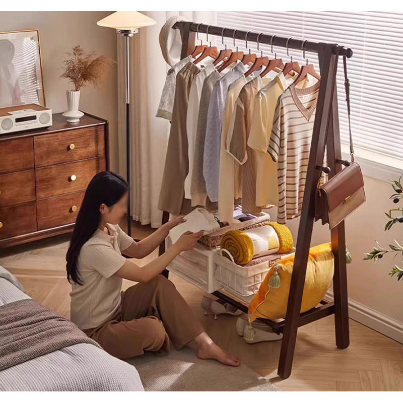 Casaconer | ハンガーラック・幅120cm・おしゃれ・木製・パイプハンガー・木製ハンガーラック・洋服掛け・コートハンガー・ハンガーパイプ・衣類収納・玄関収納・子供・大人・家庭用・北欧・・コンパクト・シンプル・ブラウン・人気・新生活