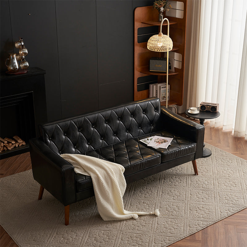 Casaconer | ソファ・2人掛け・ハイバック・レザー・ローソファ・おしゃれ・北欧・シンプル・モダン・ブラック・コンパクト・リビングソファ・合皮・7日内出荷