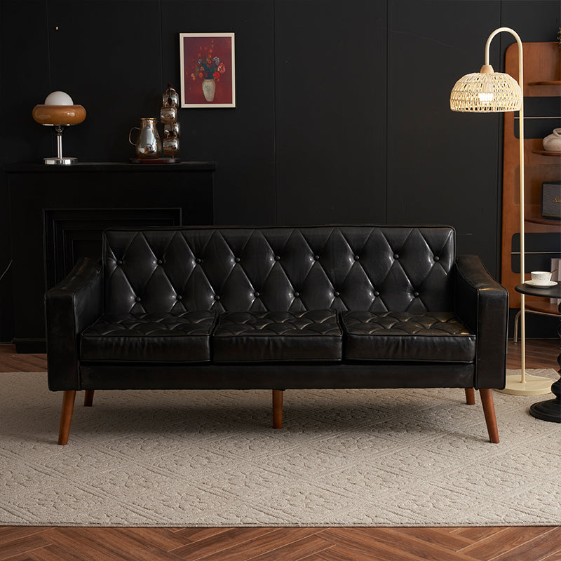 Casaconer | ソファ・2人掛け・ハイバック・レザー・ローソファ・おしゃれ・北欧・シンプル・モダン・ブラック・コンパクト・リビングソファ・合皮・7日内出荷