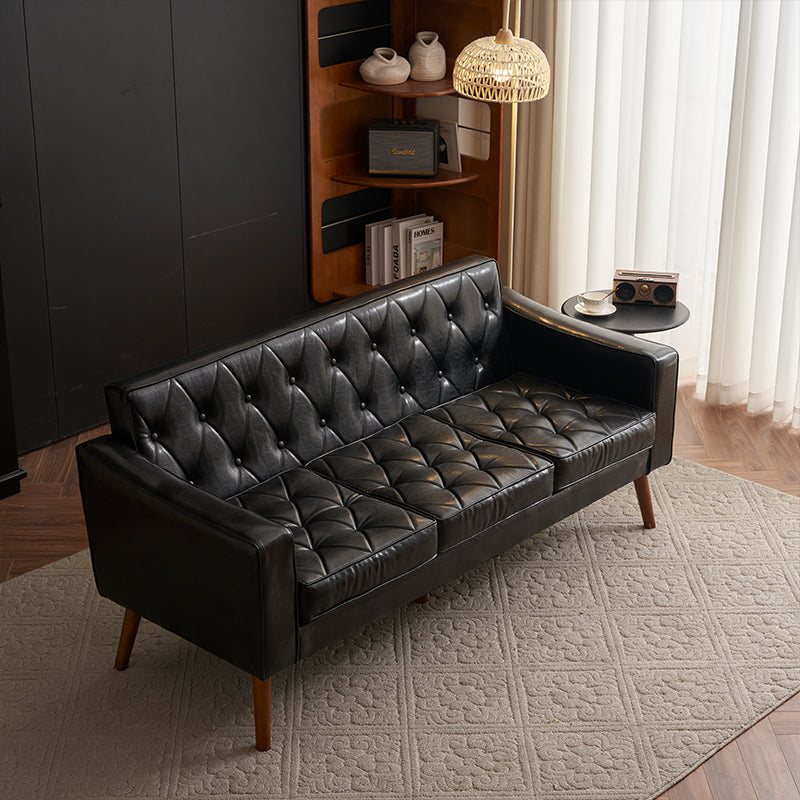 Casaconer | ソファ・2人掛け・ハイバック・レザー・ローソファ・おしゃれ・北欧・シンプル・モダン・ブラック・コンパクト・リビングソファ・合皮・7日内出荷