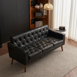 Casaconer | ソファ・2人掛け・ハイバック・レザー・ローソファ・おしゃれ・北欧・シンプル・モダン・ブラック・コンパクト・リビングソファ・合皮・7日内出荷