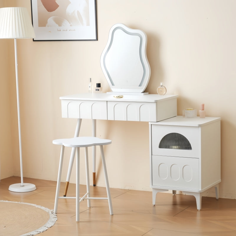 Casaconer | ドレッサー・おしゃれ・鏡台・お姫系・幅80cm・チェスト・サイドテーブルあり・寝室・化粧テーブル・小さい化粧台・コスメ台・収納・ネイルサロン・コンパクト・白・7日内出荷