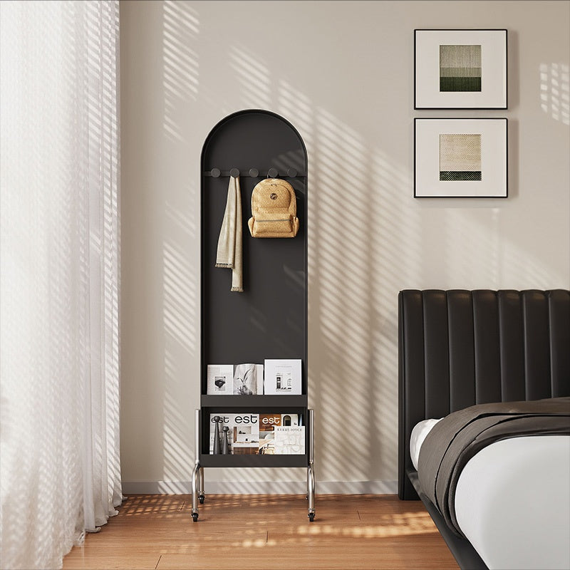 回転式 全身鏡 ミラーラック キャスター付き スリム 収納一体型 ハンガーラック 展示棚 置物ラック 可動式 フロアミラー 玄関 リビング 寝室 省スペース ブラック ホワイト レトロ モダン