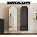 回転式 全身鏡 ミラーラック キャスター付き スリム 収納一体型 ハンガーラック 展示棚 置物ラック 可動式 フロアミラー 玄関 リビング 寝室 省スペース ブラック ホワイト レトロ モダン