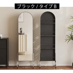 回転式 全身鏡 ミラーラック キャスター付き スリム 収納一体型 ハンガーラック 展示棚 置物ラック 可動式 フロアミラー 玄関 リビング 寝室 省スペース ブラック ホワイト レトロ モダン