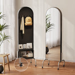 回転式 全身鏡 ミラーラック キャスター付き スリム 収納一体型 ハンガーラック 展示棚 置物ラック 可動式 フロアミラー 玄関 リビング 寝室 省スペース ブラック ホワイト レトロ モダン