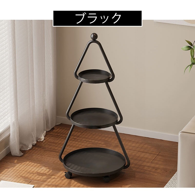 収納ワゴン スチール製 3段 円形 キャスター付き サイドテーブル デザイン 収納ラック 多段収納 可動式 リビング ソファサイド モダン おしゃれ グリーン/ホワイト/ブラック