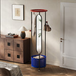 スチール製ポールハンガー 全身ミラー付き 幅50cm 高さ180cm キャスター付き 収納バスケット一体型 コートハンガー 衣類収納 サイドミラー 玄関 リビング 寝室 ブラック/ブルー/ホワイト