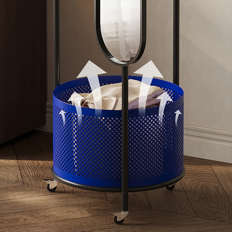 スチール製ポールハンガー 全身ミラー付き 幅50cm 高さ180cm キャスター付き 収納バスケット一体型 コートハンガー 衣類収納 サイドミラー 玄関 リビング 寝室 ブラック/ブルー/ホワイト