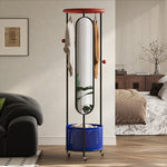 スチール製ポールハンガー 全身ミラー付き 幅50cm 高さ180cm キャスター付き 収納バスケット一体型 コートハンガー 衣類収納 サイドミラー 玄関 リビング 寝室 ブラック/ブルー/ホワイト