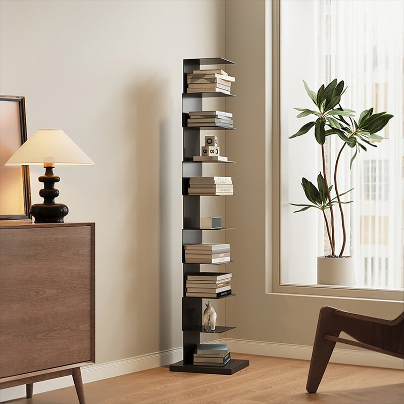 ブックシェルフ スチール製 本棚 スリム設計 幅32cm 縦型 ディスプレイラック 多段収納 6段/7段/8段/9段 壁付け 省スペース 本棚 リビング ブラック 完成品