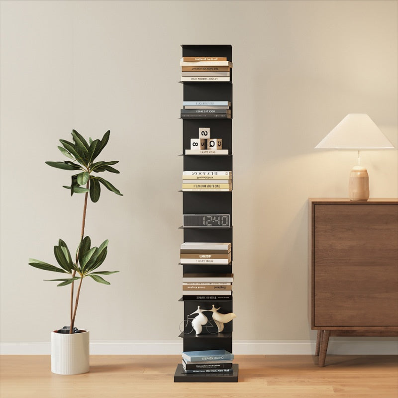 ブックシェルフ スチール製 本棚 スリム設計 幅32cm 縦型 ディスプレイラック 多段収納 6段/7段/8段/9段 壁付け 省スペース 本棚 リビング ブラック 完成品