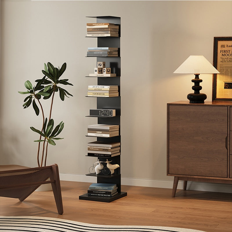 ブックシェルフ スチール製 本棚 スリム設計 幅32cm 縦型 ディスプレイラック 多段収納 6段/7段/8段/9段 壁付け 省スペース 本棚 リビング ブラック 完成品