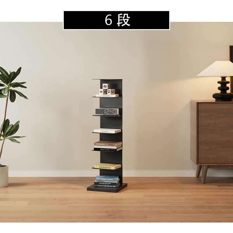 ブックシェルフ スチール製 本棚 スリム設計 幅32cm 縦型 ディスプレイラック 多段収納 6段/7段/8段/9段 壁付け 省スペース 本棚 リビング ブラック 完成品